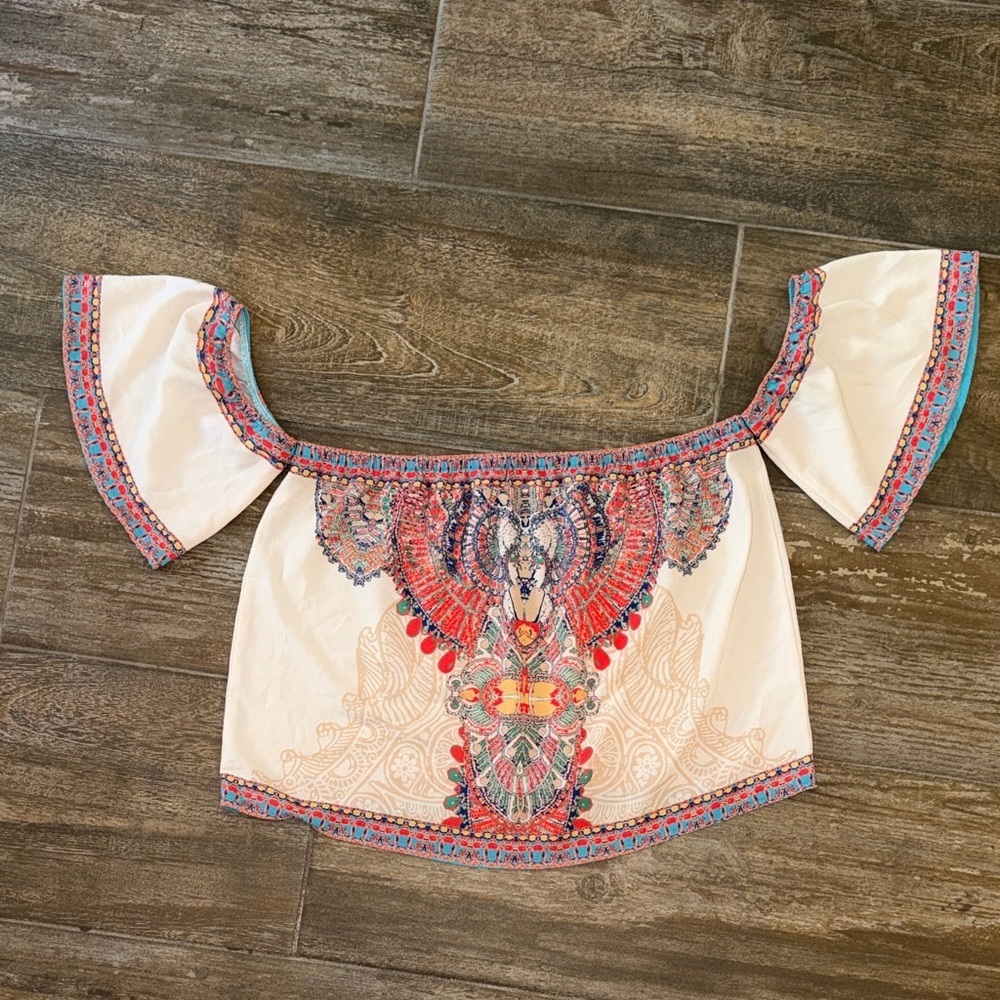 Flying Tomato Multicolor Embroidered Print Off-Shoulder Blouse